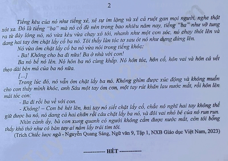 Đề thi tuyển sinh lớp 10 môn Văn Thanh Hóa 2024