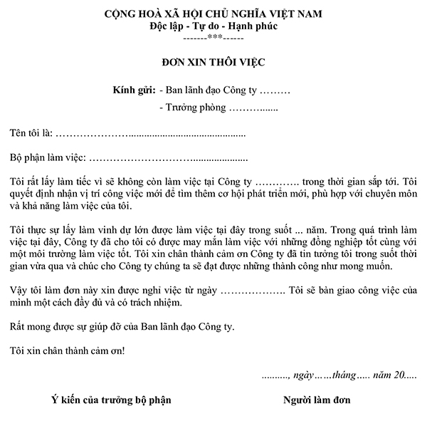 Mẫu đơn xin nghỉ việc file Word