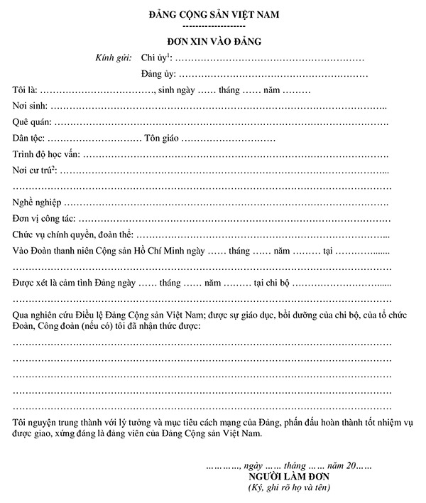 Đơn xin vào Đảng 2024