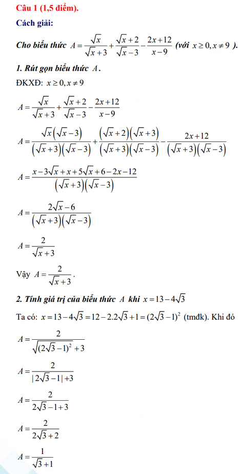 Đáp án đề Toán vào 10 Hà Nam 2024-2025