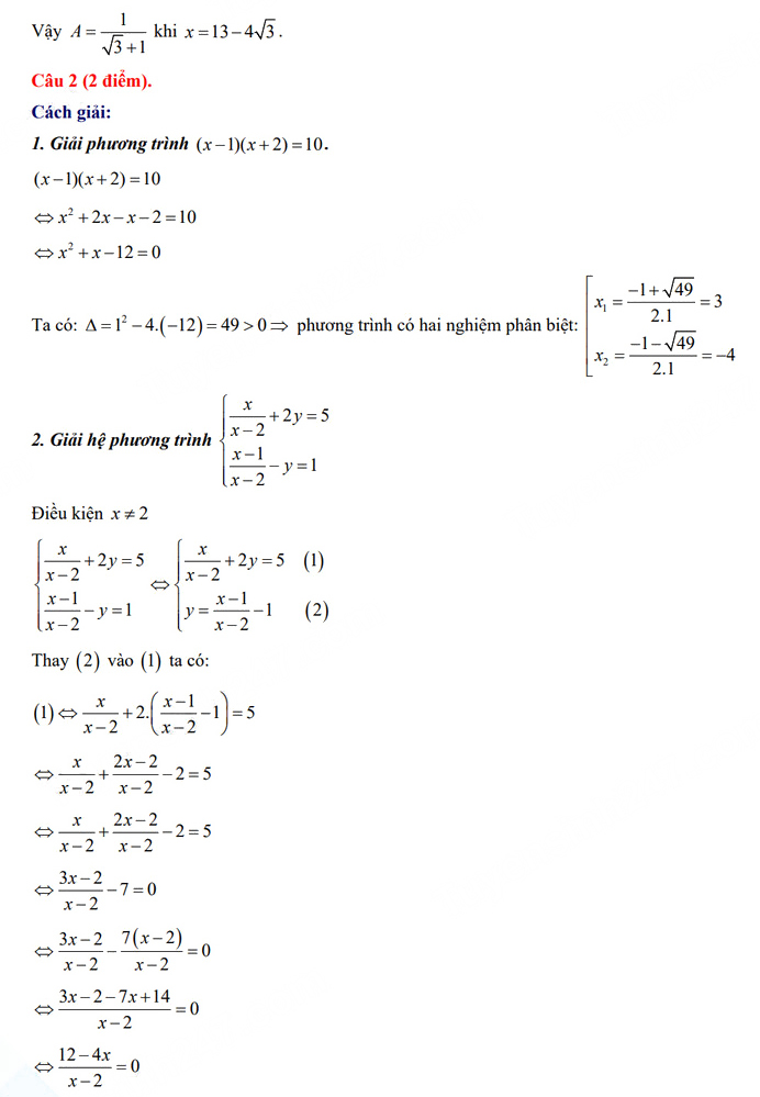 Đáp án đề Toán vào 10 Hà Nam 2024-2025