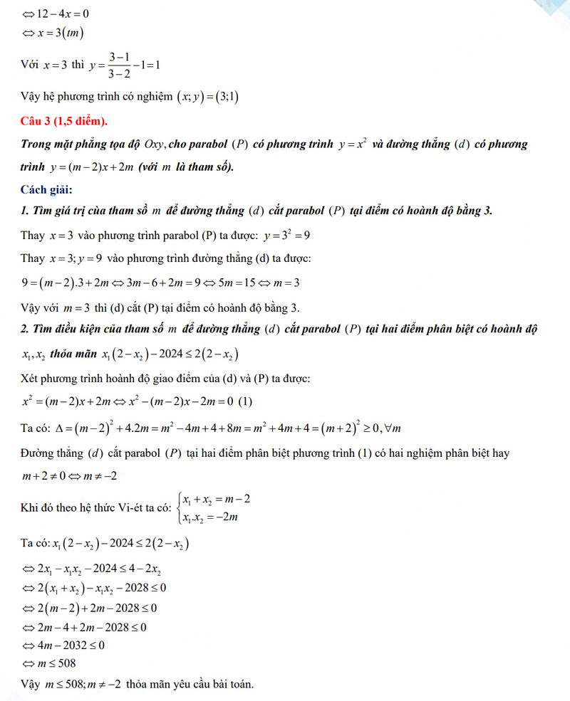 Đáp án đề Toán vào 10 Hà Nam 2024-2025