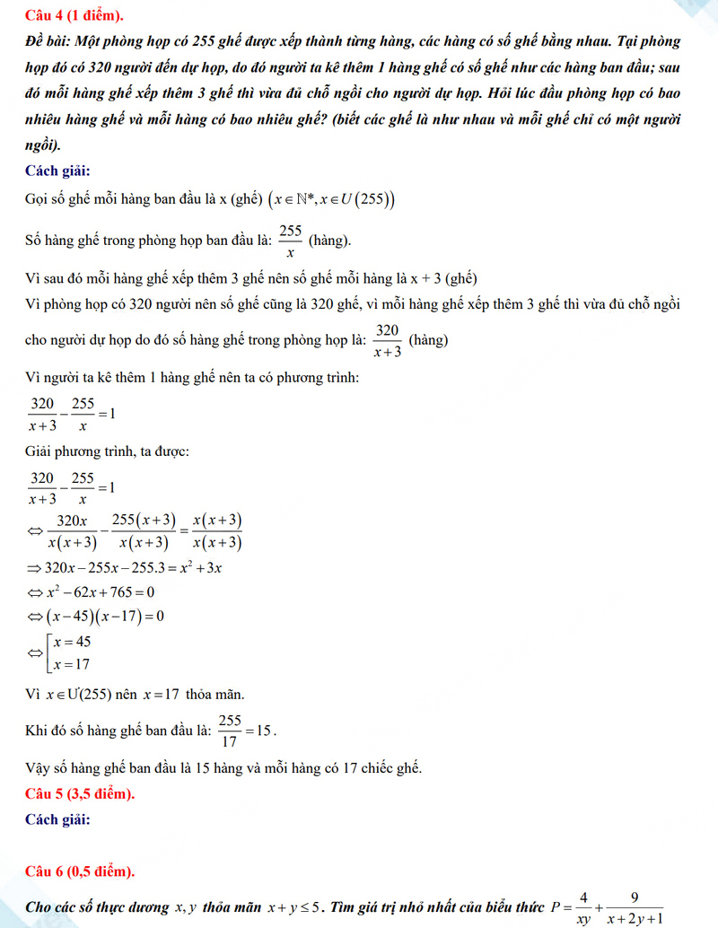 Đáp án đề Toán vào 10 Hà Nam 2024-2025