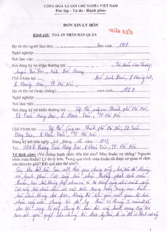 Đơn ly hôn đơn phương