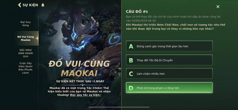 Đáp án Đáp án Đố Vui Cùng Maokai