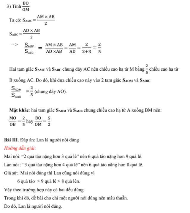 Đáp án Đề thi Toán vào lớp 6 trường Nam Từ Liêm 2024