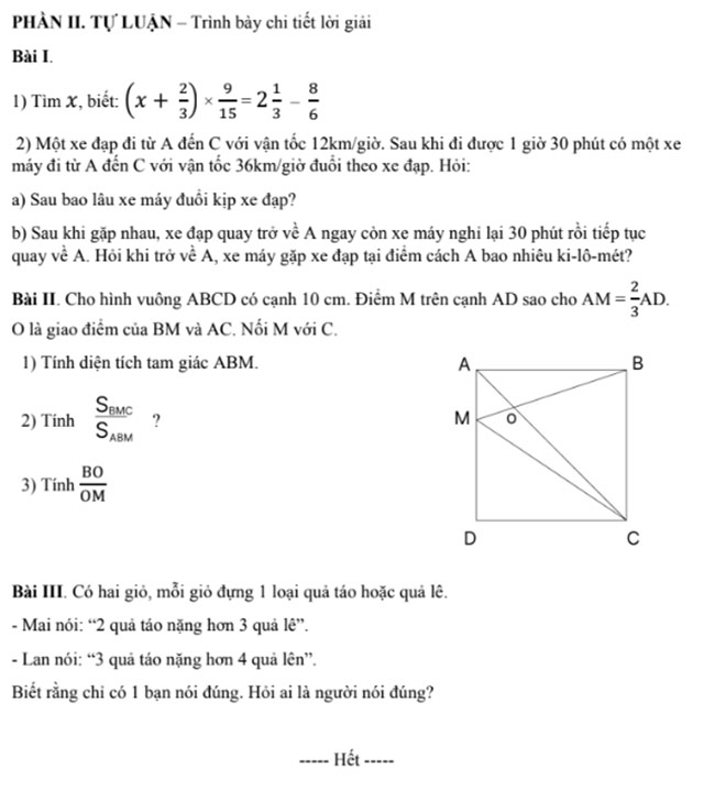 Đề thi tuyển sinh vào lớp 6 môn Toán trường Nam Từ Liêm năm học 2024-2025