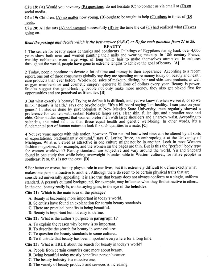  Đề thi tuyển sinh lớp 10 THPT Năng khiếu môn tiếng Anh 2024