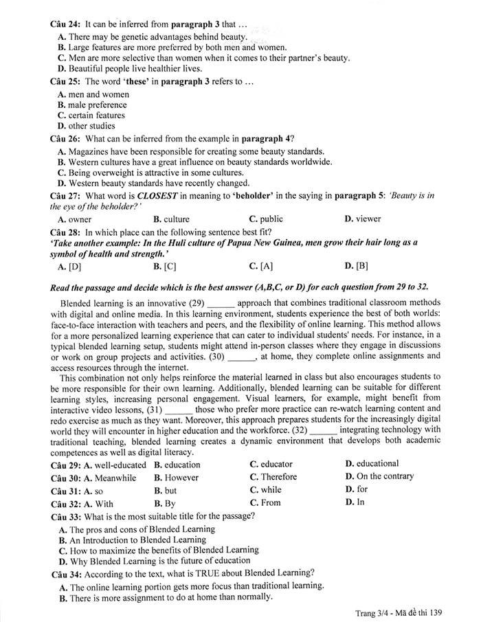  Đề thi tuyển sinh lớp 10 THPT Năng khiếu môn tiếng Anh 2024