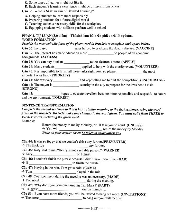  Đề thi tuyển sinh lớp 10 THPT Năng khiếu môn tiếng Anh 2024