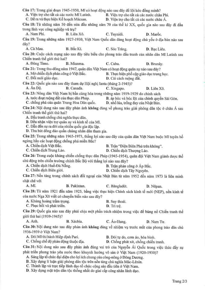 Đề thi Lịch sử THPT Quốc gia 2023