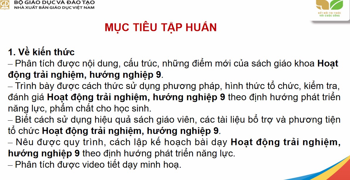 Nội dung file PPt tập huấn SGK Hoạt động trải nghiệm 9 KNTT