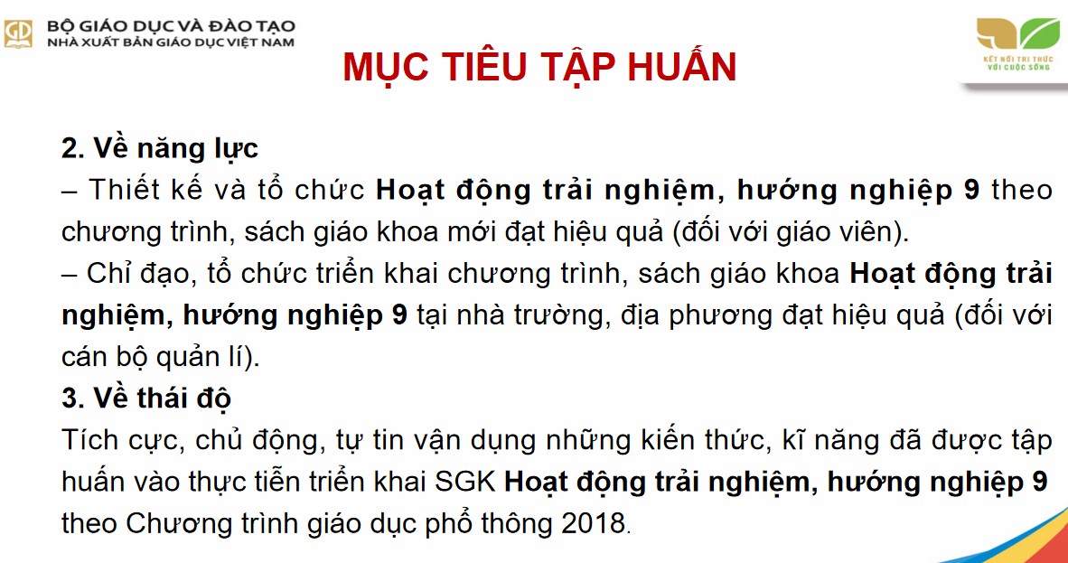 Nội dung file PPt tập huấn SGK Hoạt động trải nghiệm 9 KNTT
