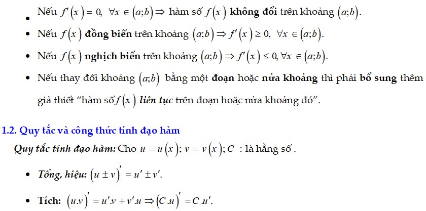 Tổng hợp công thức Toán học lớp 12 