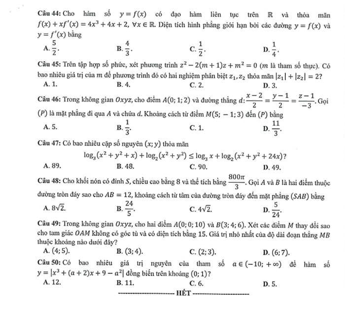 đề thi Toán THPT quốc gia 2023