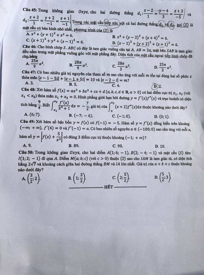 Đề Toán THPT Quốc gia 2024