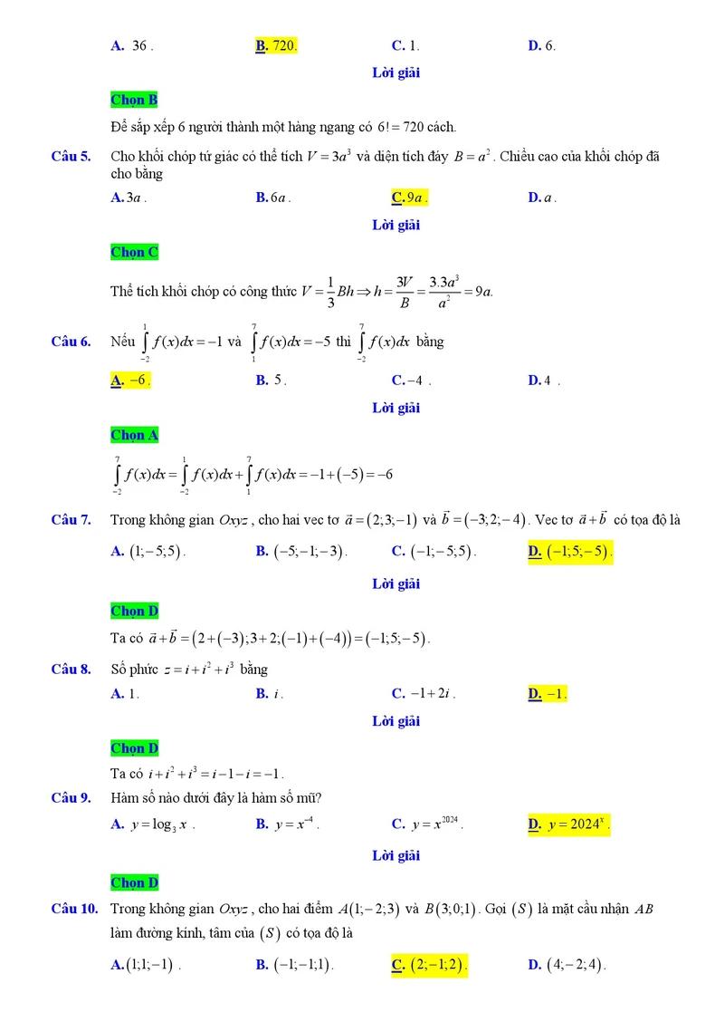 Giải chi tiết đề Toán THPT 2024 mã đề 103
