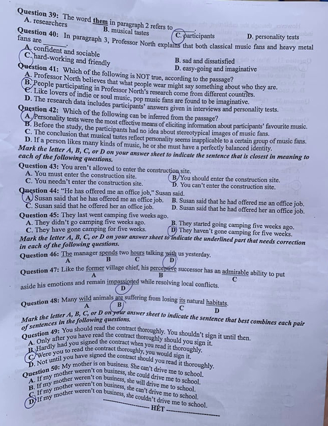 Đề thi môn Tiếng Anh THPT Quốc gia 2024 - Mã đề 408