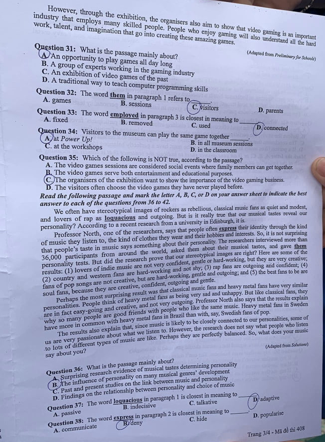 Đề thi môn Tiếng Anh THPT Quốc gia 2024 - Mã đề 408