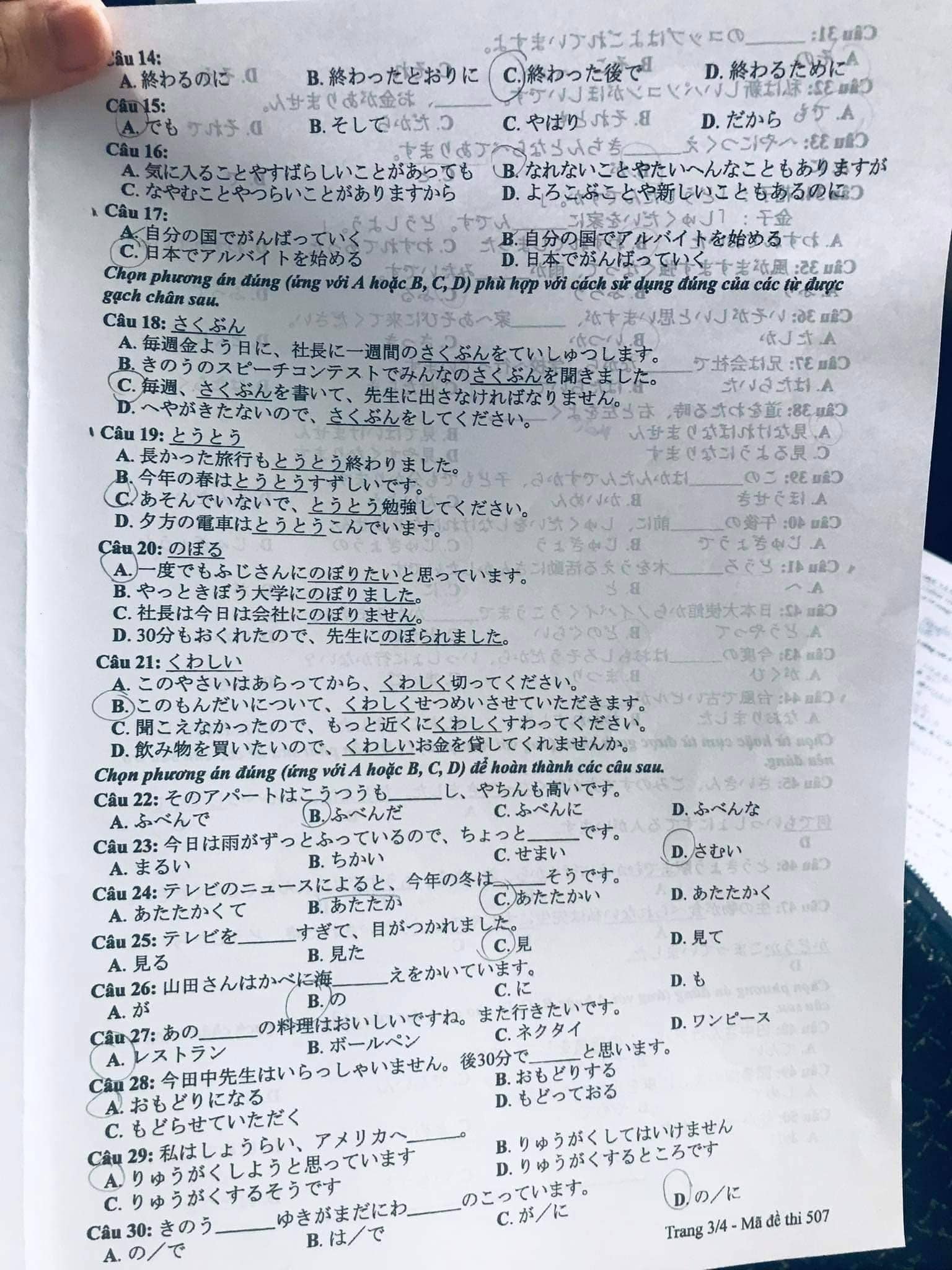 Đáp án đề thi Tiếng Nhật THPT Quốc gia 2024