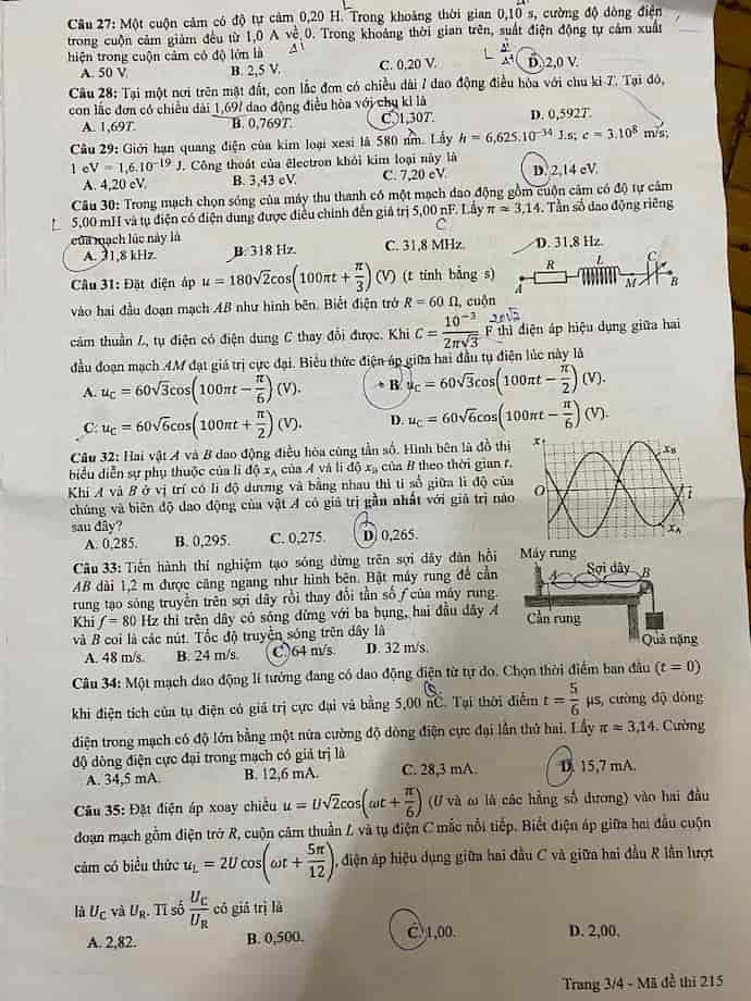 Đề thi Vật lý tốt nghiệp THPT Quốc gia 2024