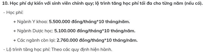 Học phí Đại học Y dược (Đại học quốc gia Hà Nội 2024)