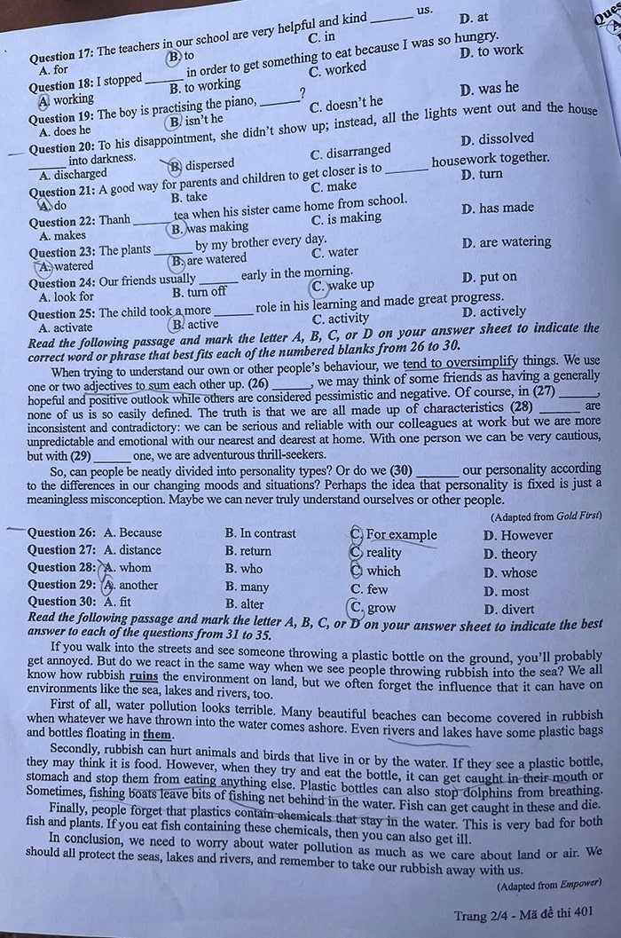 Đề thi THPT Quốc gia 2024 môn Anh 401