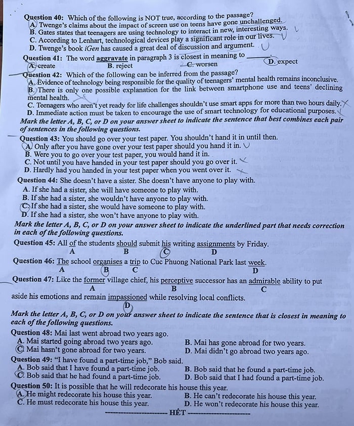 Đề thi THPT Quốc gia 2024 môn Anh 401
