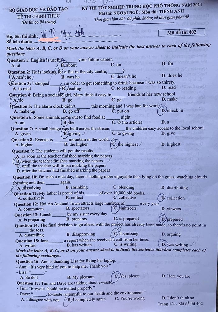 Đề thi THPT Quốc gia 2024 môn Anh 402
