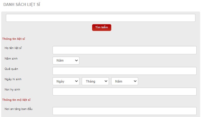 Cách tra cứu thông tin liệt sĩ, mộ liệt sĩ trên trang chinhsachquandoi