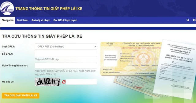 Trang thông tin GPLX tại gplx.gov.vn