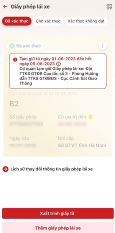 Tra cứu giấy phép lái xe bị tạm giữ trên VNeID