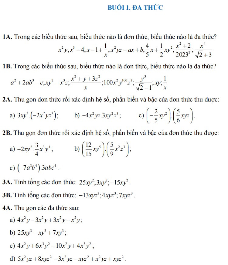 Tài liệu ôn hè Toán 8 lên 9 có đáp án