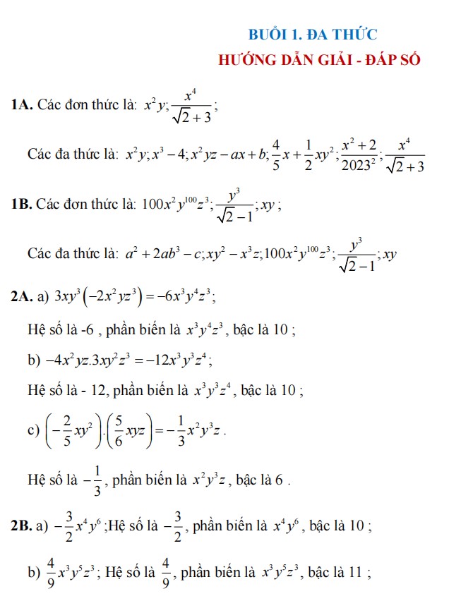 Tài liệu ôn hè Toán 8 lên 9 có đáp án