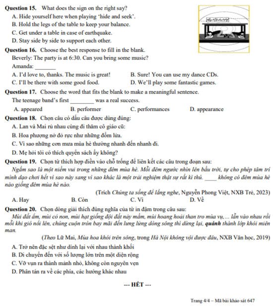 Đề thi vào lớp 6 môn Tiếng Anh Trần Đại Nghĩa 2024
