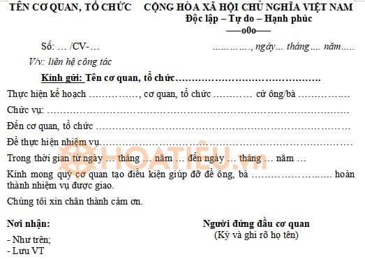 Mẫu công văn liên hệ công tác