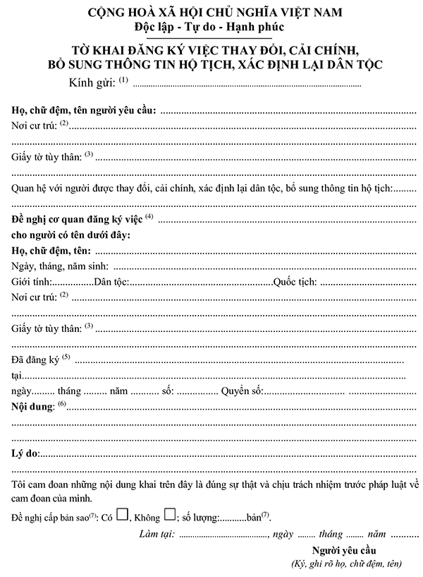 Mẫu đơn xin đổi tên khai sinh