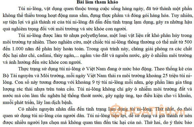Văn mẫu nghị luận xã hội về một vấn đề cần giải quyết hạn chế sử dụng túi nilon