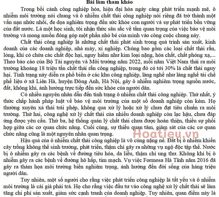 Văn mẫu nghị luận về một vấn đề cần giải quyết ô nhiễm chất thải công nghiệp