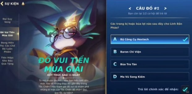 Đố Vui Tiền Mùa Giải Tốc Chiến Đáp án