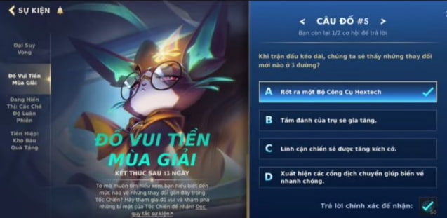 Đáp án đố vui tốc chiến