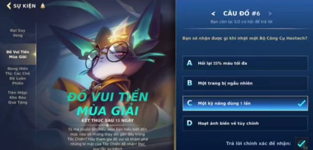 Đáp án Đố Vui Tiền Mùa Giải Tốc Chiến 