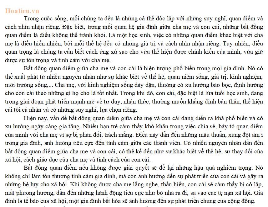 Viết bài văn nghị luận về cách ứng xử khi xảy ra xung đột giữa các thế hệ trong gia đình