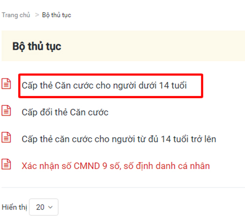 Làm Căn cước cho trẻ dưới 6 tuổi trên Cổng dịch vụ công