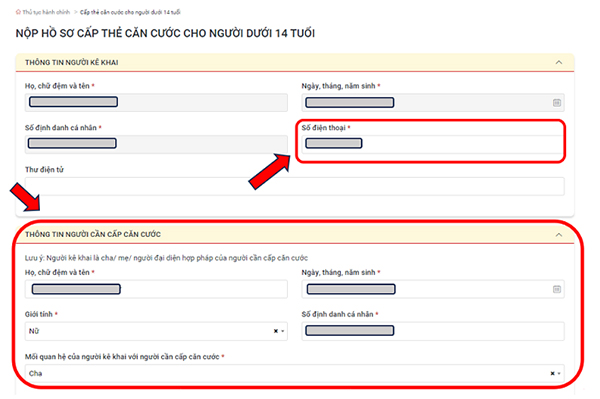 Làm Căn cước cho trẻ dưới 6 tuổi trên Cổng dịch vụ công