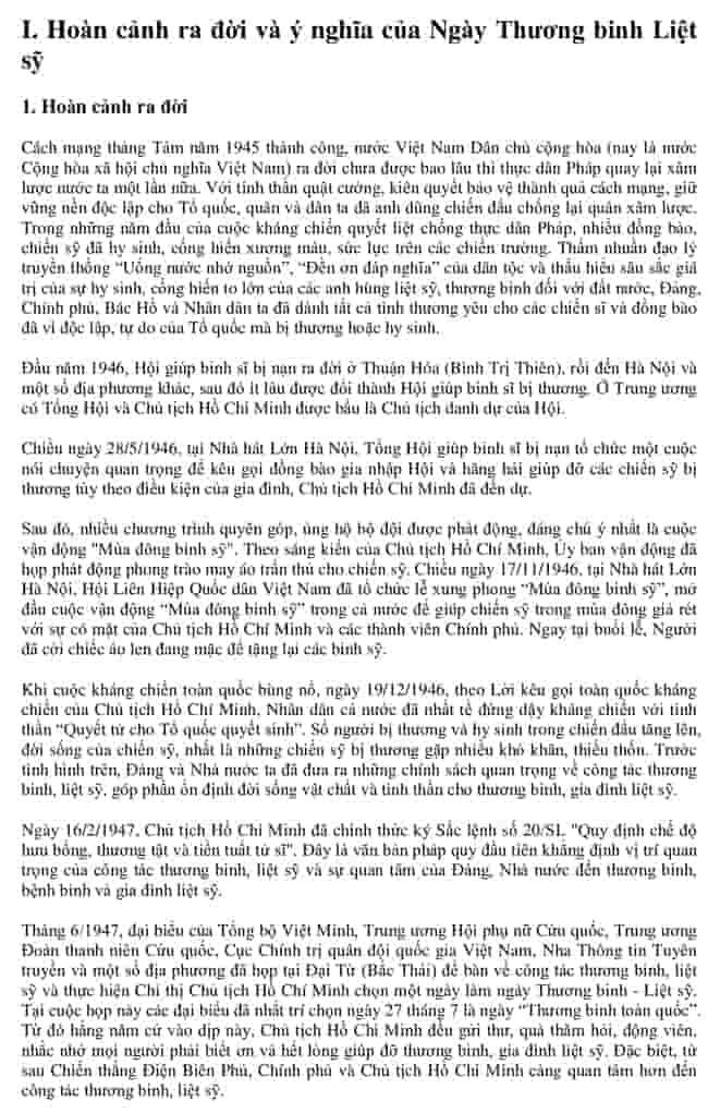 Đề cương 77 năm Ngày Thương binh Liệt sỹ