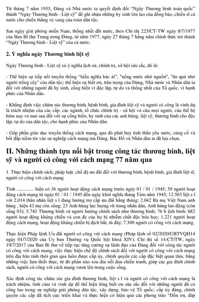 Đề cương 77 năm Ngày Thương binh Liệt sỹ