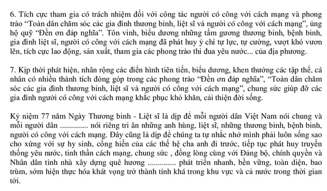 Đề cương 77 năm Ngày Thương binh Liệt sỹ