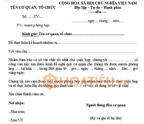 Mẫu công văn mượn phòng họp