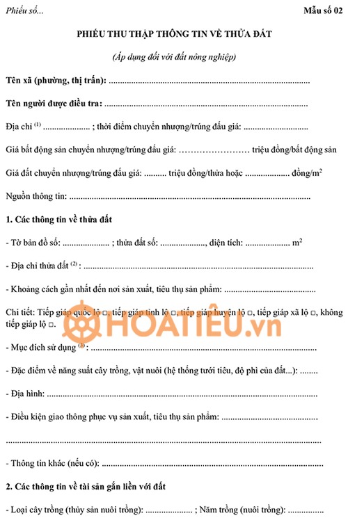 Phiếu thu thập thông tin về thửa đất 2024
